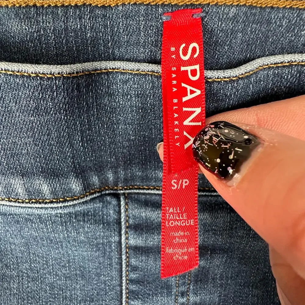 Spanx Jeans Womens Small Blue Skinny High Rise Raw Hem Slimming Stretch Casual